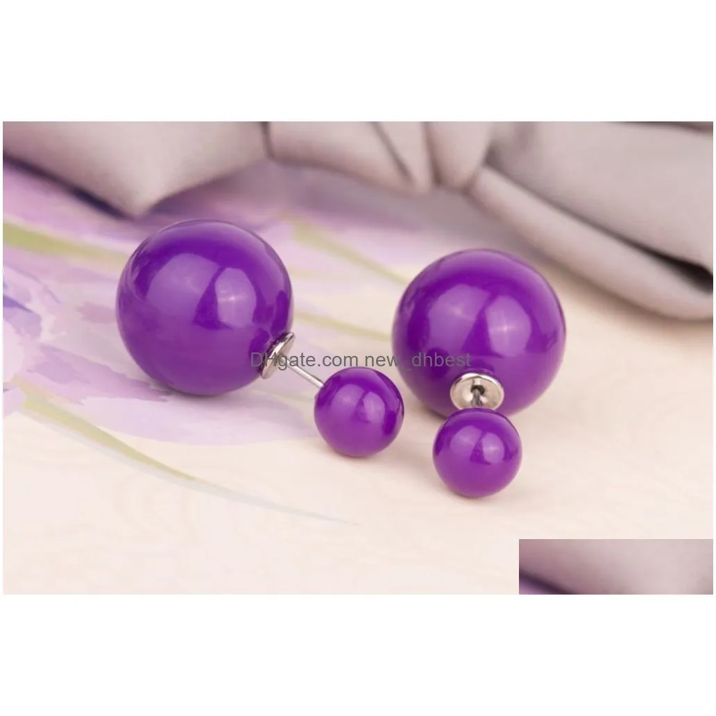lovely candy colors double side pearl stud earrings big small ball ear rings for women girl fashion jewelry gift in bulk