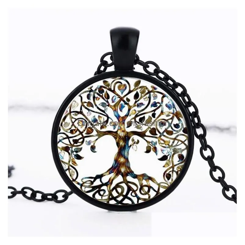 fashion tree of life pendant necklaces time gem cabochon glass charm silver black bronze link chain for women men s luxury jewelry