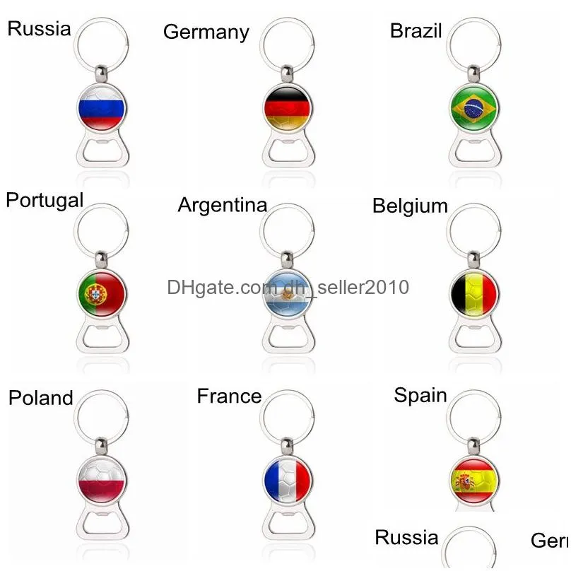 country flags football key rings with portable beer bottle opener keychains soccer fans key chains fashion jewelry