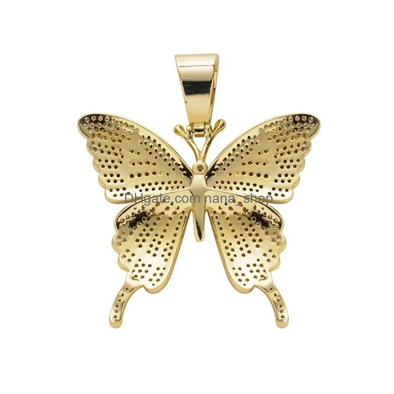 hip hop butterfly shape necklace for men women iced out bling animal pendant gold silver twisted chain hiphop rapper jewelry drop