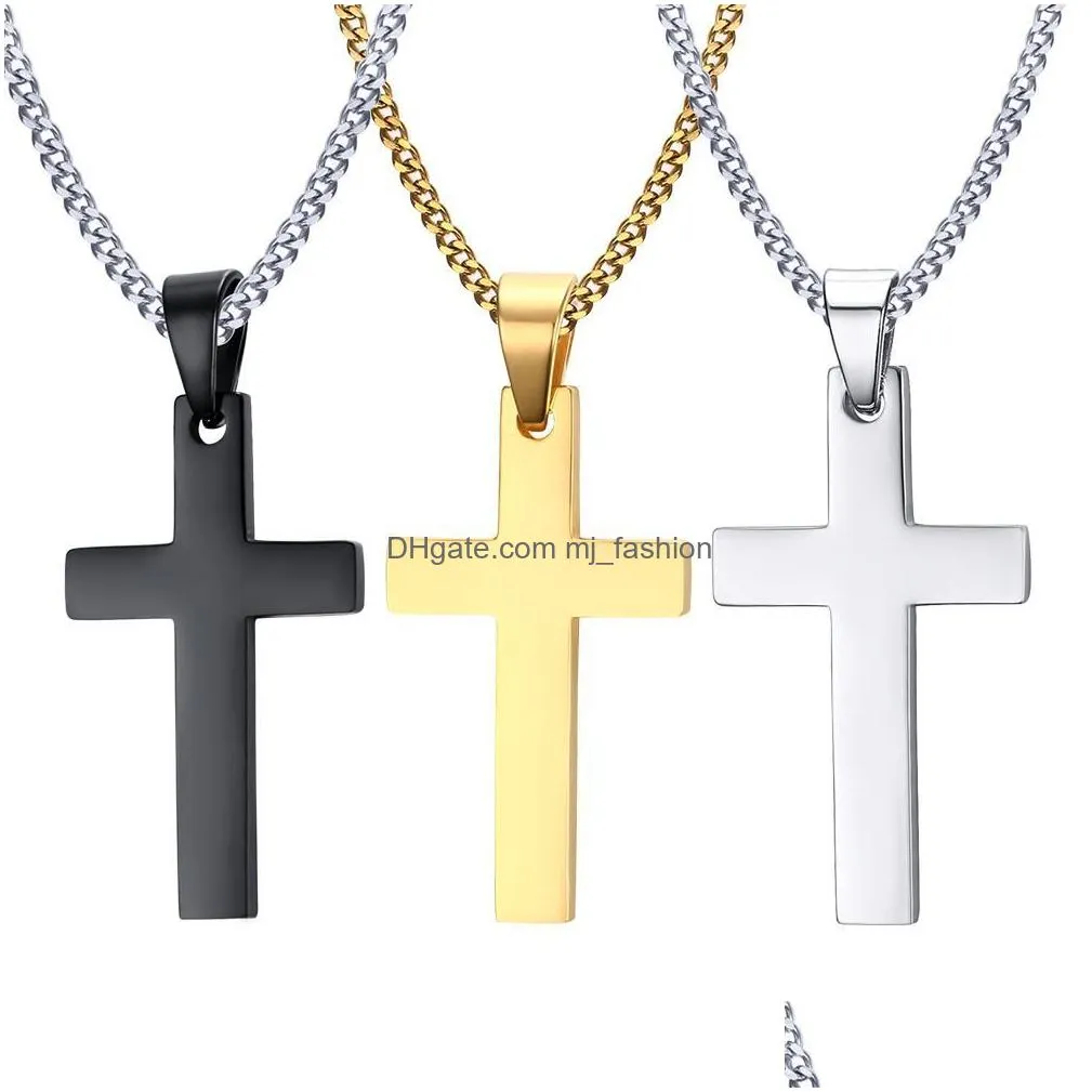 316l stainless steel cross pendant necklaces men s religion faith titanium steel crucifix charm link chain for women fashion jewelry