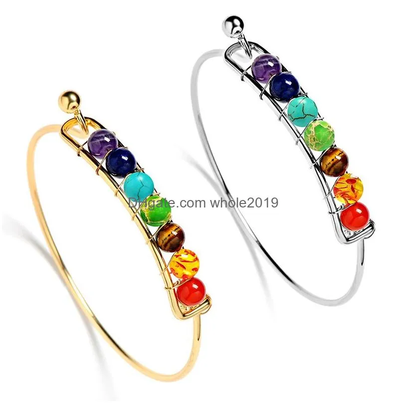 fashion 7 chakra wire bangle for women yoga natural stone beads charm bracelets reiki spiritual buddha 2019 personalized jewelry in