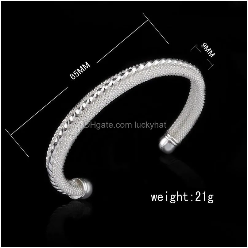 new 925 sterling silver mesh cuff bracelets 5 design womens double wire twisted open bangle for ladies hypoallergenic fashion jewelry