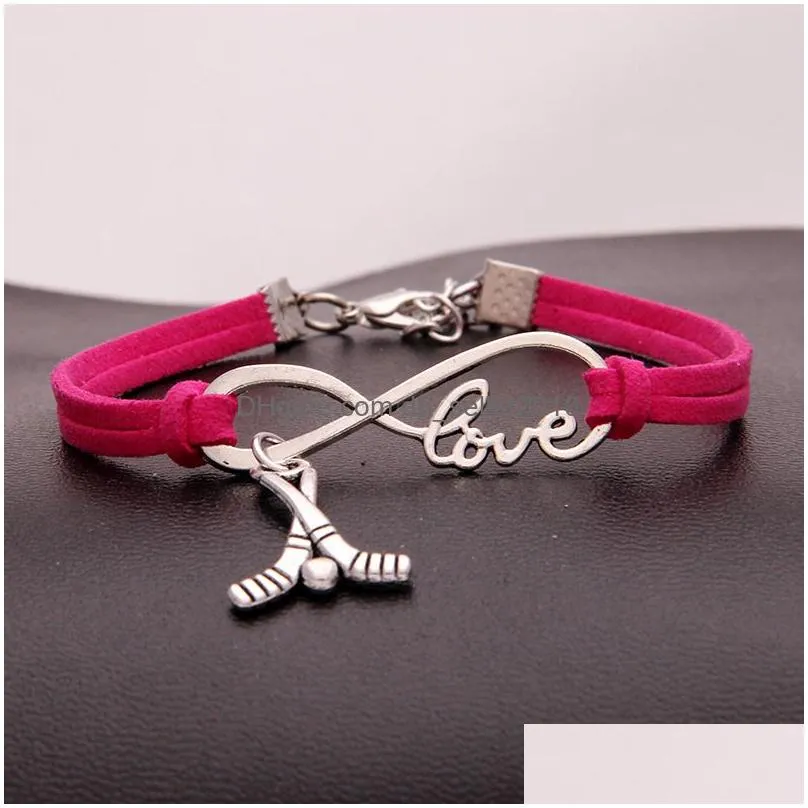 new hockey sports charm bracelet vintage infinity love velvet rope wrap lobster bangle wristband for women men s fashion jewelry gift