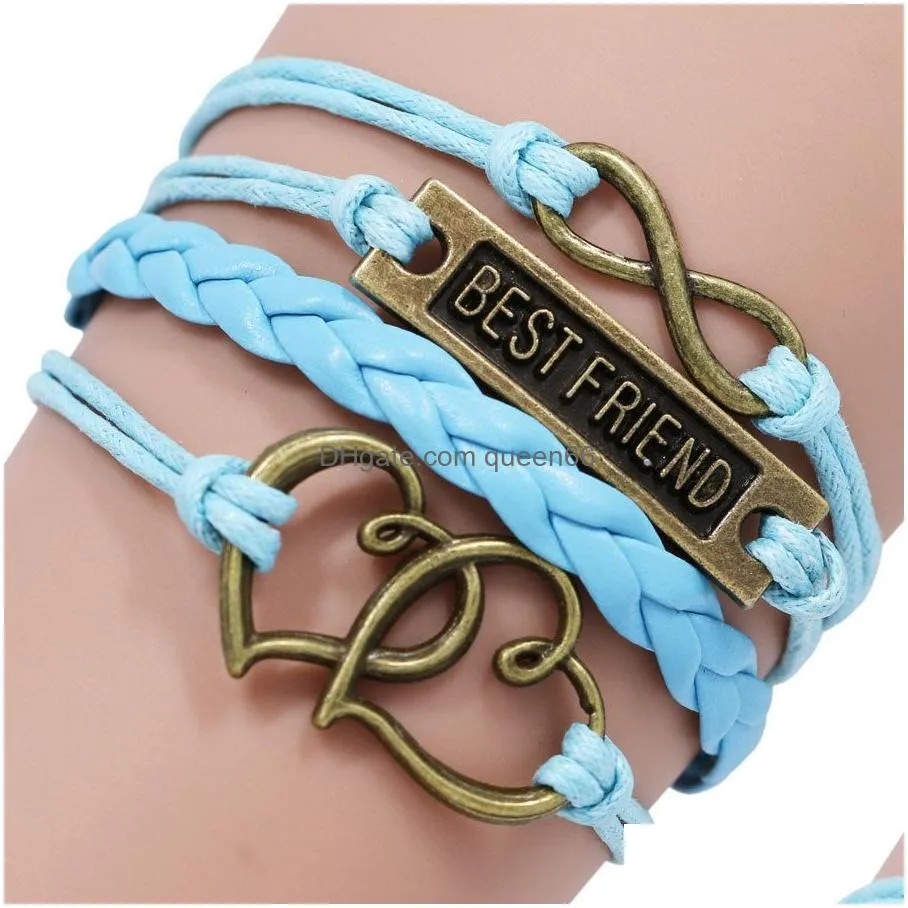 best friend bff bracelets for women men vintage love heart infinity braided leather rope wrap bangle fashion friendship jewelry gift