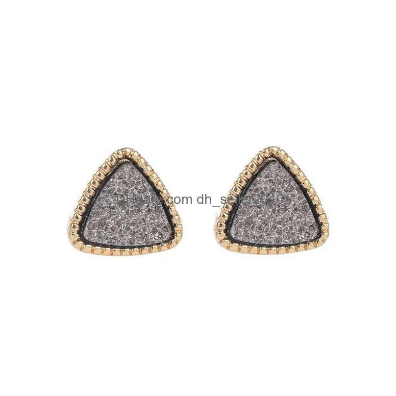 women triangle druzy stud earrings for girls resin stone gold earring female fashion jewelry gift in bulk