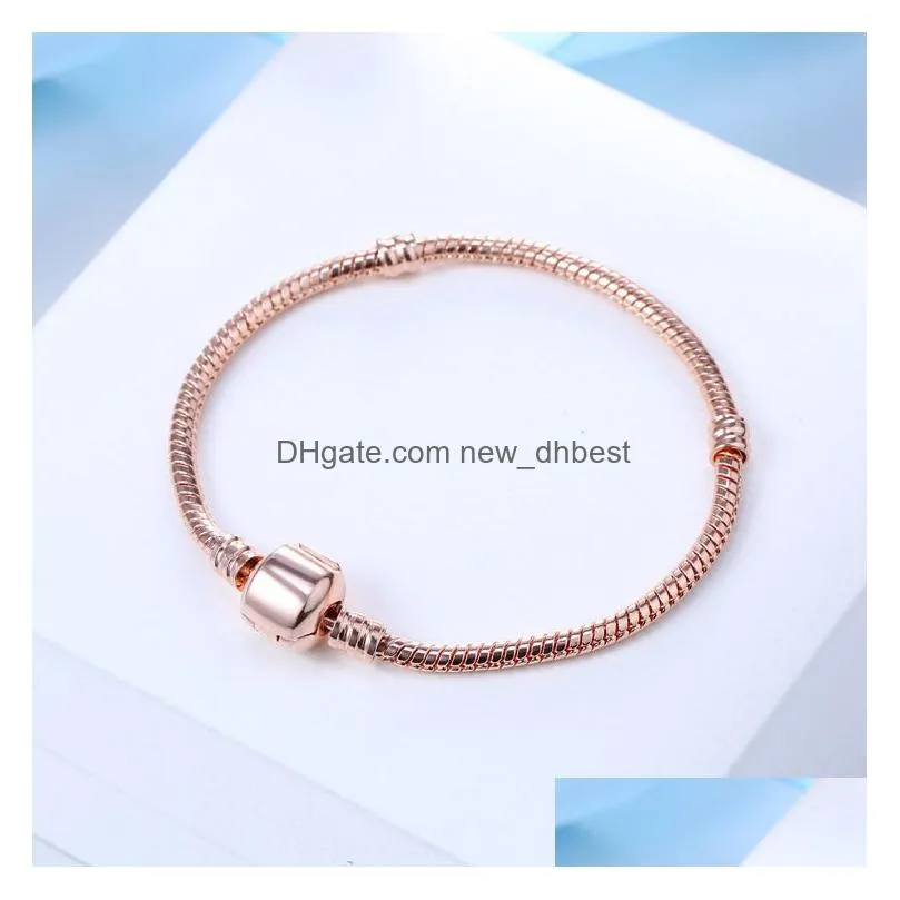 new rose gold basic snake chain bracelet women men magnetic clasp bangle for charm european beads jewelry making 17-21cm