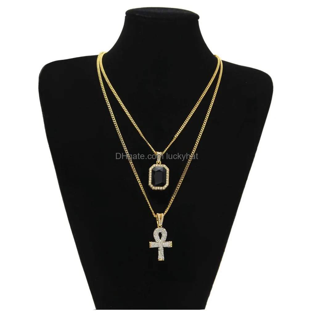 hip hop jewelry egyptian large ankh key pendant necklaces sets mini square ruby sapphire with cross charm cuban link for mens fashion