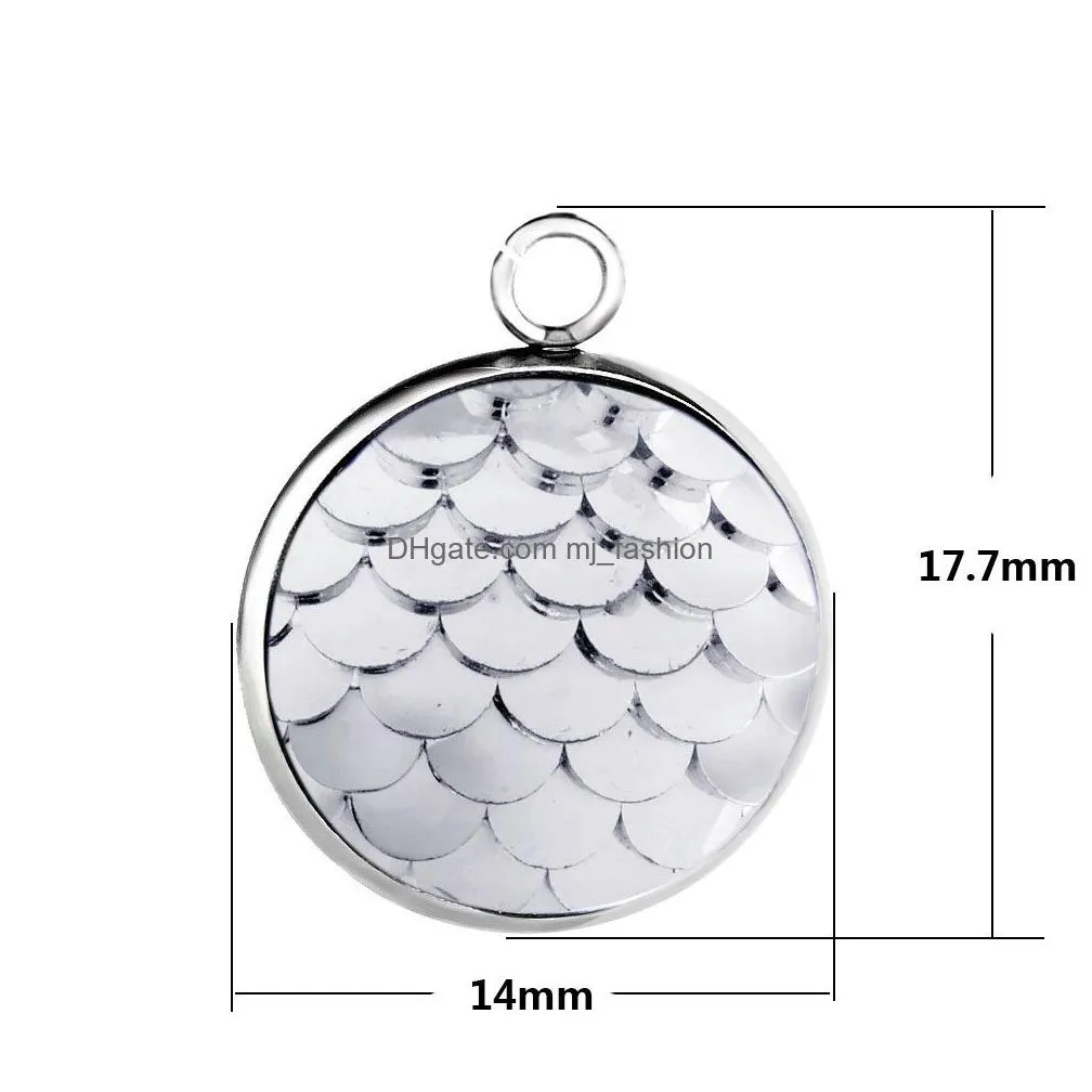 bulk stainless steel 14mm round mermaid scale pendant charm for fashion necklace bracelet earrings jewelry making