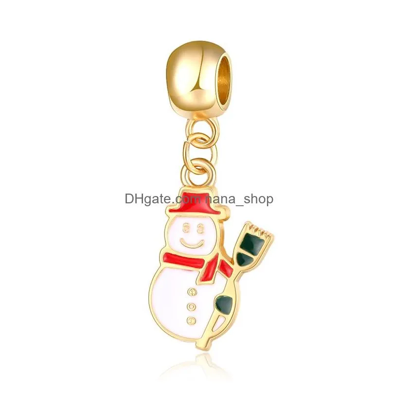 2019 christmas enamel large hole beads charm christmas tree santa claus garland bell pendant for bracelet fashion jewelry making