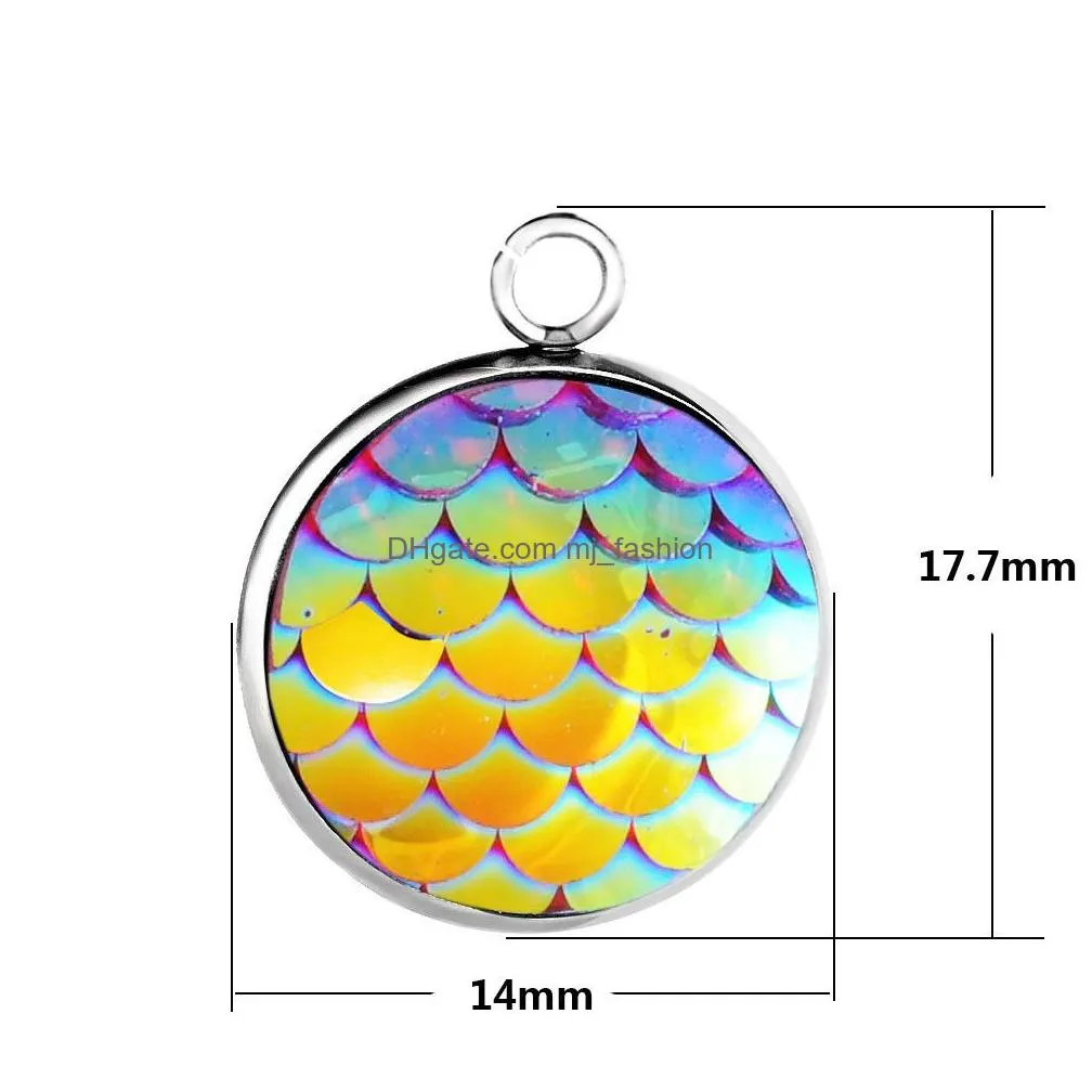 bulk stainless steel 14mm round mermaid scale pendant charm for fashion necklace bracelet earrings jewelry making