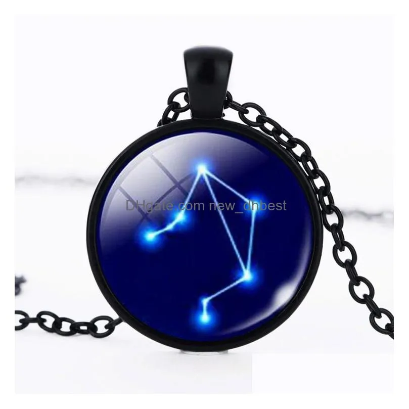 new 12 zodiac theme pendants necklaces women ladies chokers sweater chain constellation necklaces for fashion jewelry shipping