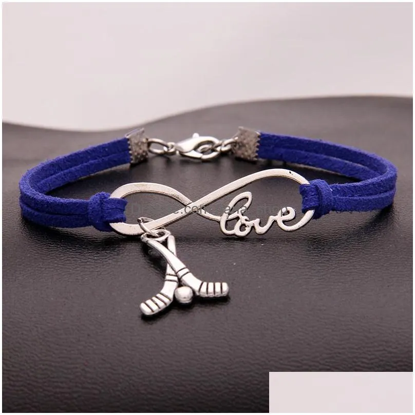 hockey bat charm sports bracelets women infinity love velvet string rope warp bangle for men s simple fashion jewelry in bulk