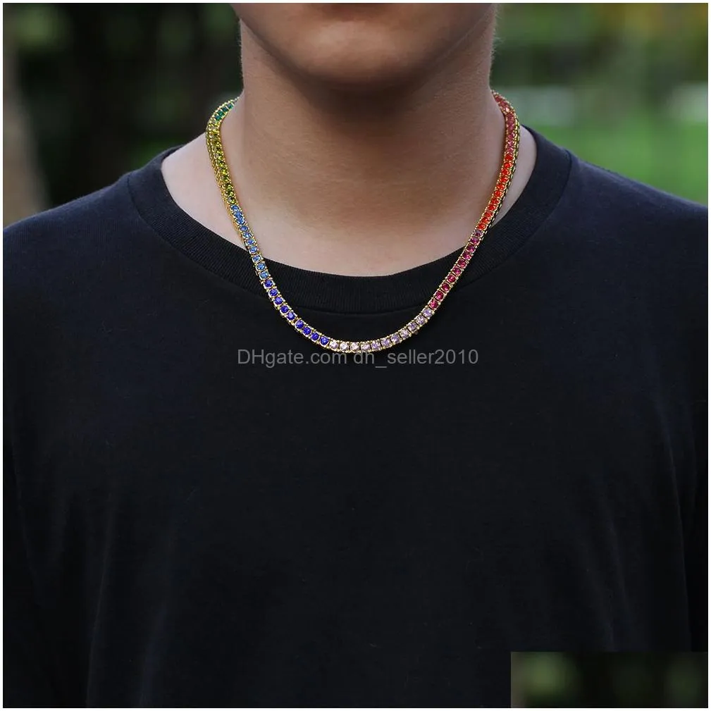 4mm colorful crystal 1 row tennis chains for mens bling iced out diamond hip hop gold silver choker necklace women rapper jewelry