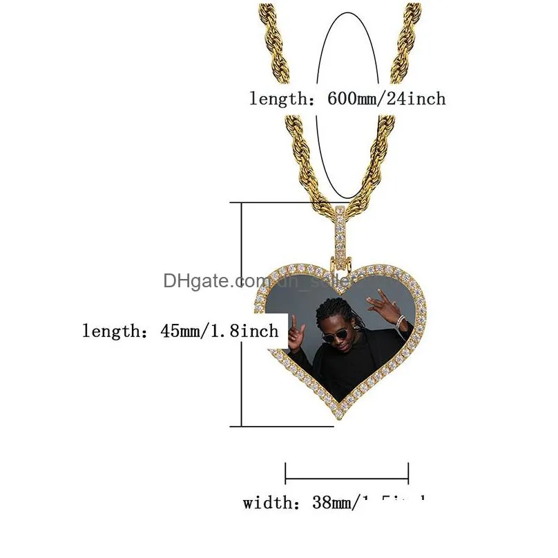 custom made photo memory medallions necklaces bling iced out heart pendant rope chains for men women hip hop personalized jewelry