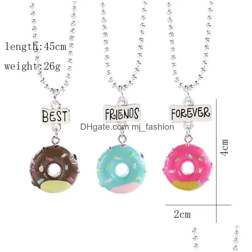 child cute best friends forever necklace monkey donuts princess dog food ice cream resin pendant bead chain for children friendship