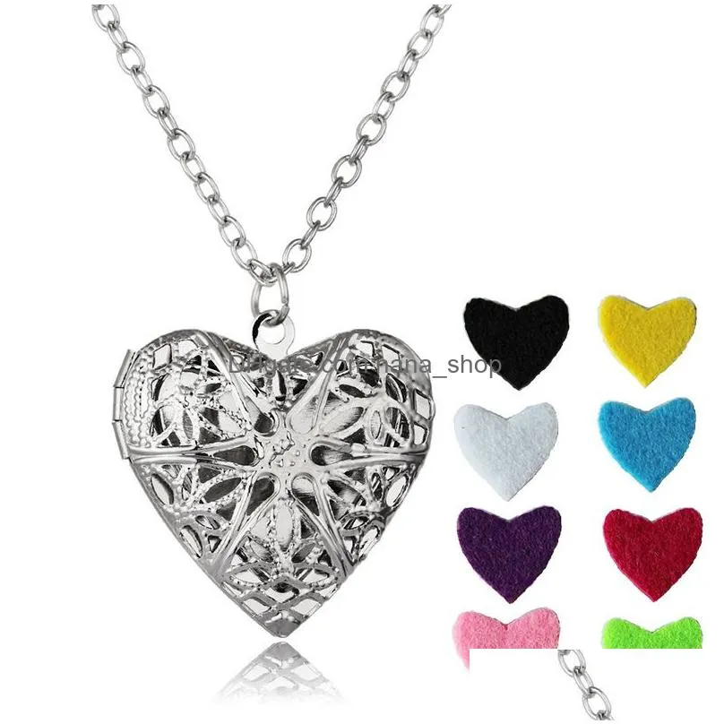 heart shaped essential oil diffuser necklaces vintage hollow floating aromatherapy locket pendant long chain for women fashion jewelry