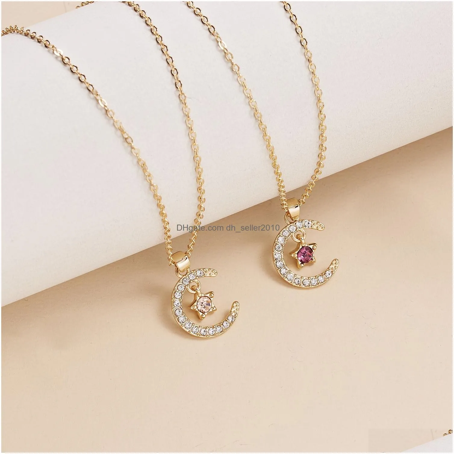 fashion birthstone necklaces for women 12 months crystal star moon pendant chain men trendy birthday party jewelry gift