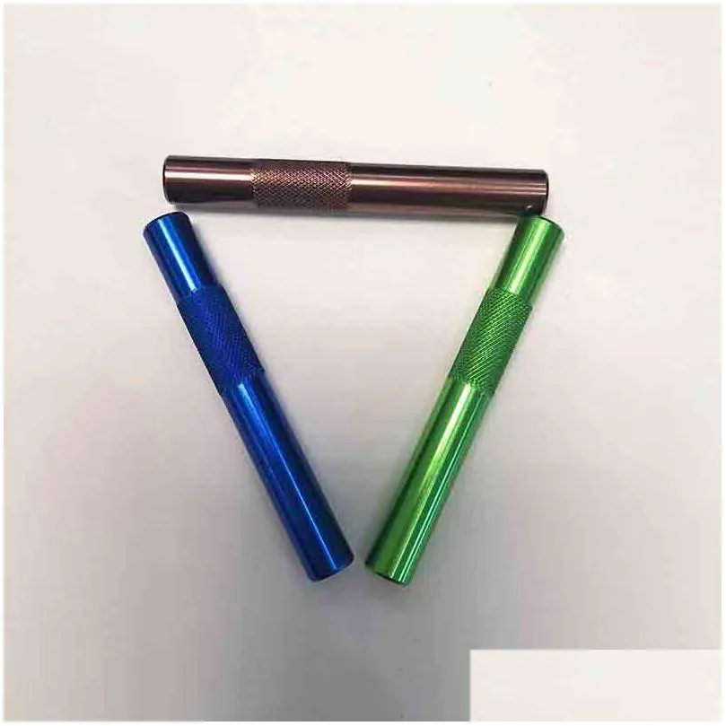 latest colorful cigarette shaped metal pipe hitters bat tube hand tobacco smoking cigar pipes tube holder tools 70mm length snuff