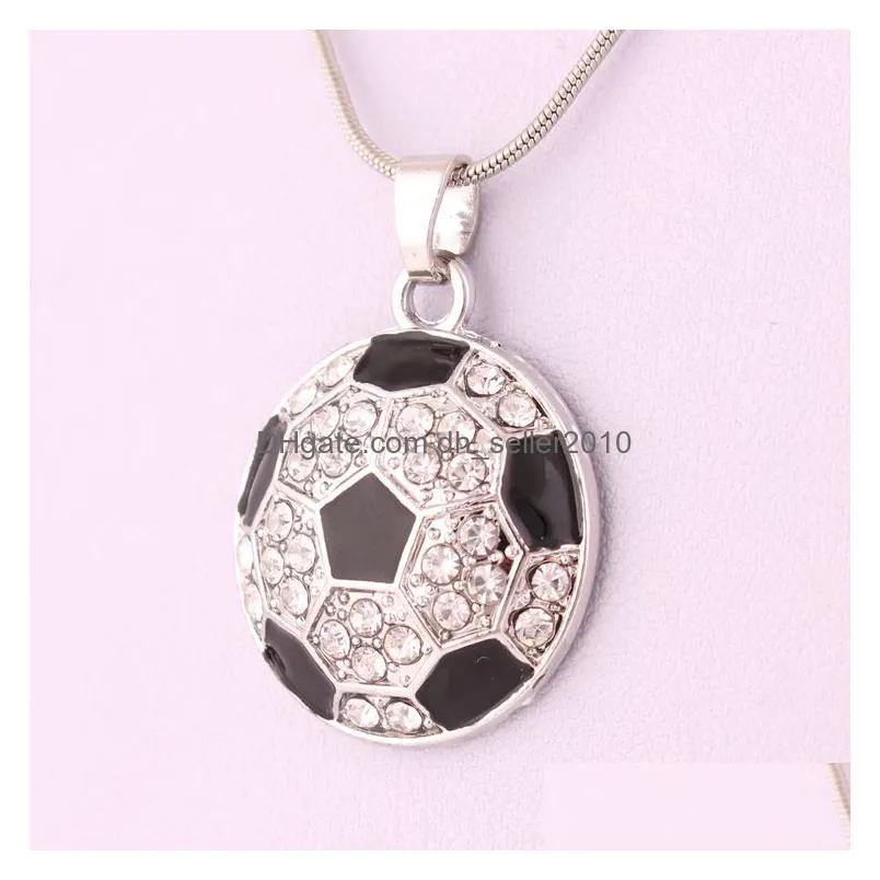 football pendant necklaces fans sports crystal rhinestone soccer charm snake chains for women men s fashion