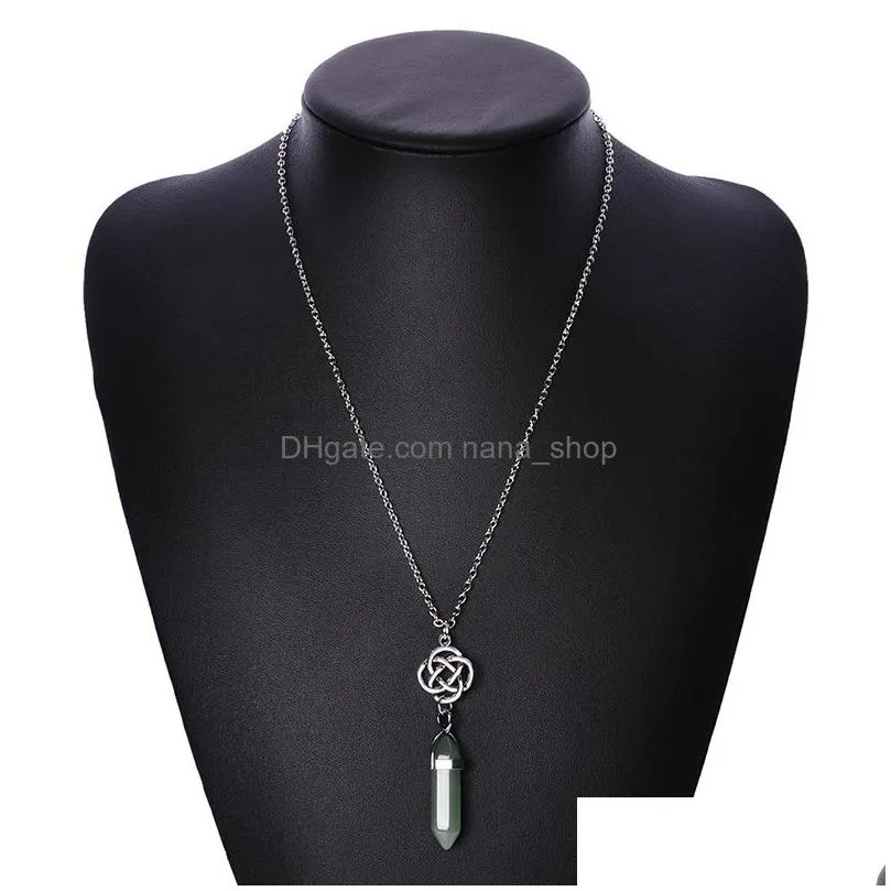 fashion hexagonal prism quartz pendant necklaces star lotus angel natural crystal healing point chakra stone charm chain for women