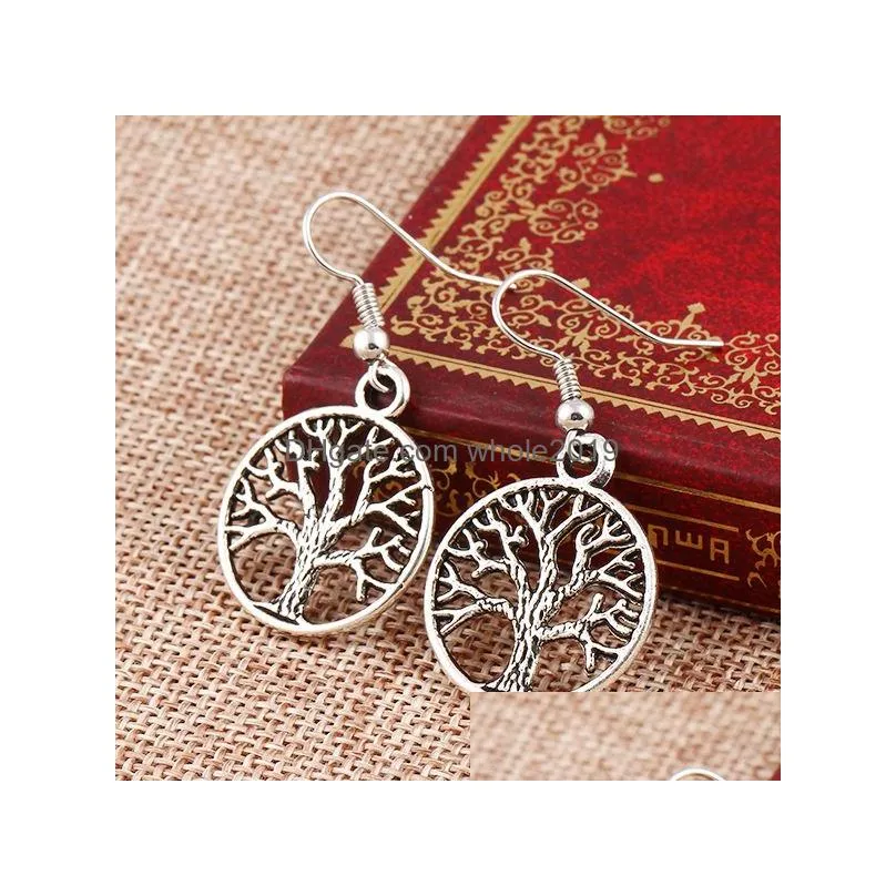 2016 fashion women drop earrings 925 silver fish ear hook chandelier earring antique silver tree of life dangle earrings