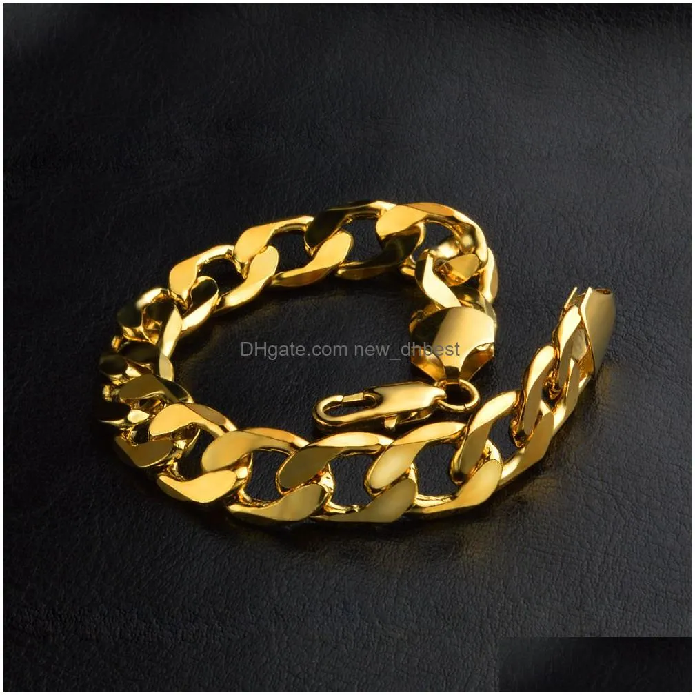 men 18k gold plated bracelets 6mm 8mm 10mm 12mm cuban link chains bangle for women rapper hip hop jewelry gift