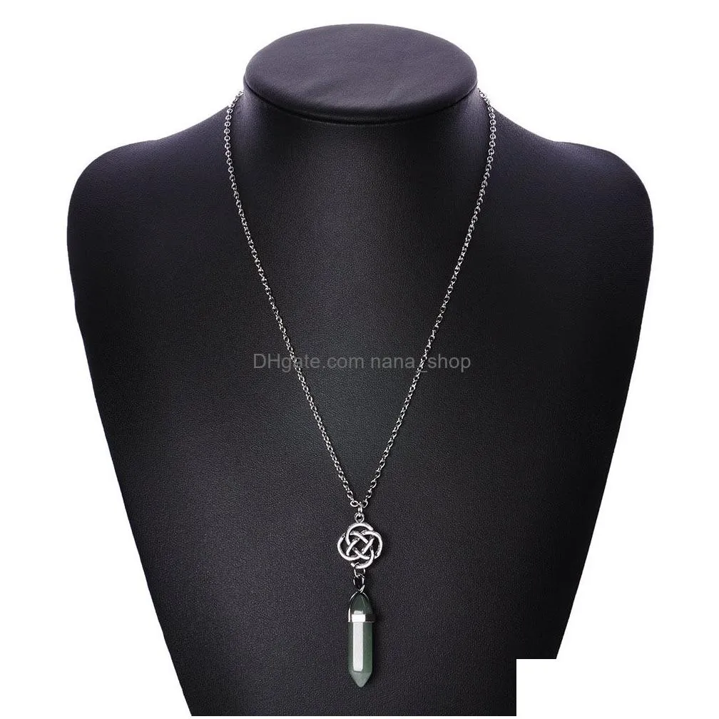 fashion hexagonal prism quartz pendant necklaces star lotus angel natural crystal healing point chakra stone charm chain for women