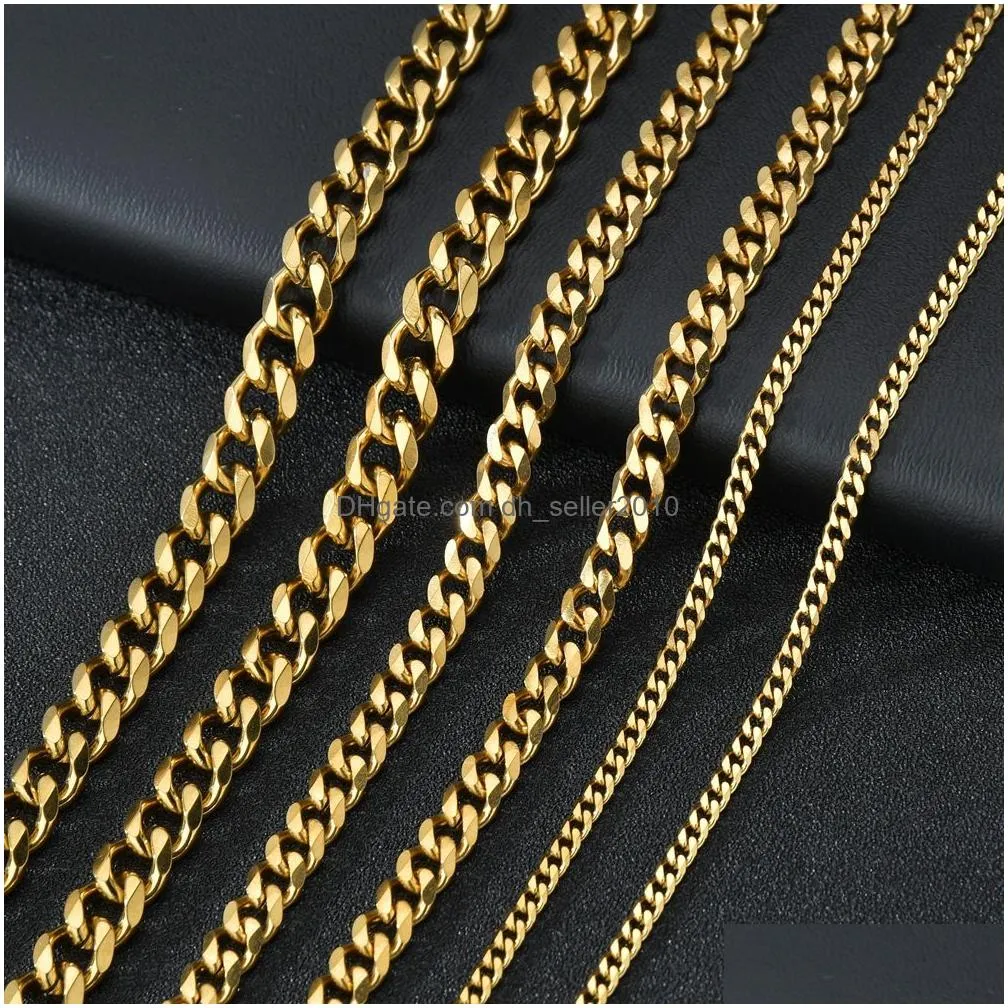 3mm 5mm stainless steel cuban link gold chain necklace for women men hip hop titanium steel choker fashion jewelry gift