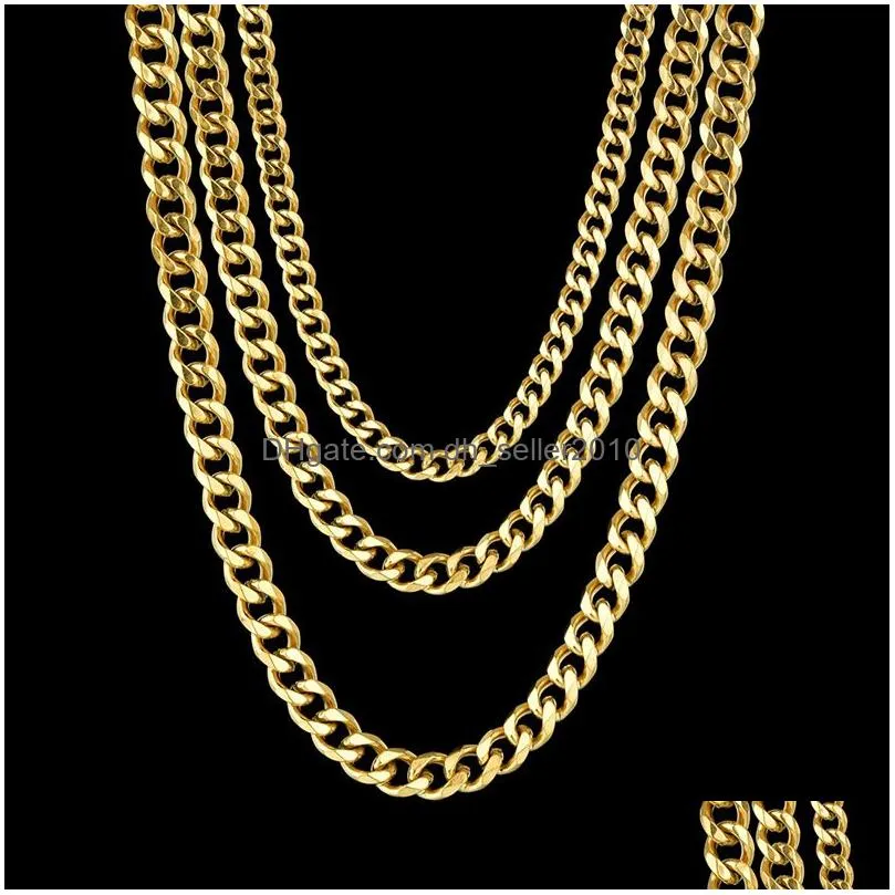 3mm 5mm stainless steel cuban link gold chain necklace for women men hip hop titanium steel choker fashion jewelry gift