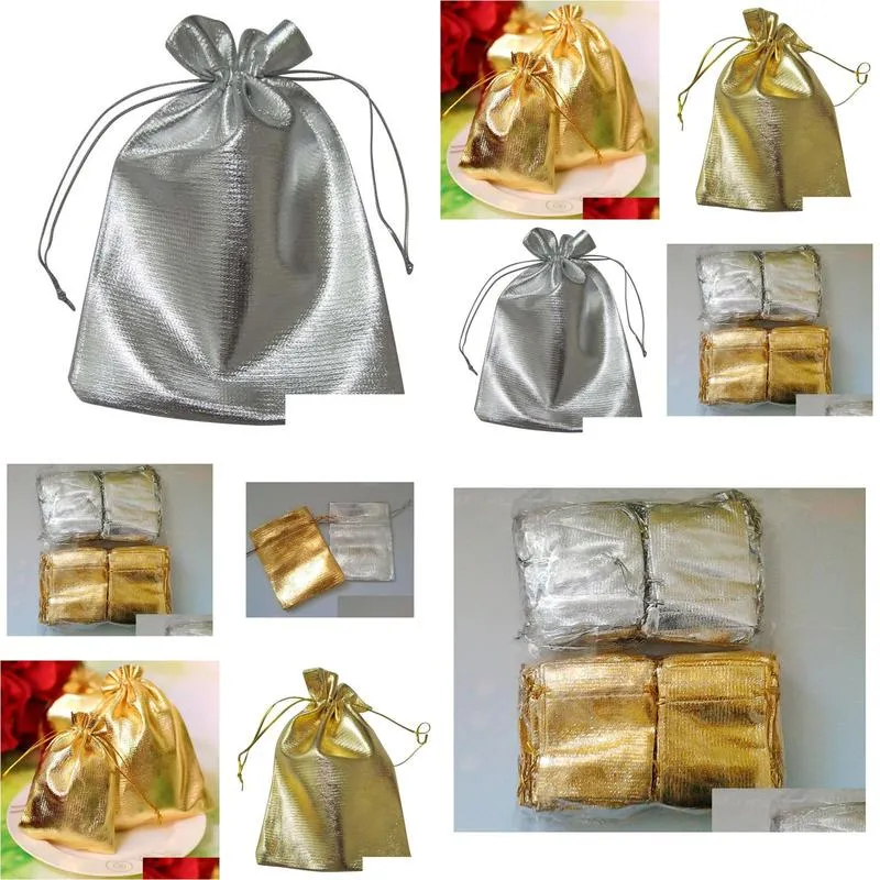 gold/silver cloth packing bags jewellery pouches wedding favors christmas party gift bag 7x9cm / 9x12cm