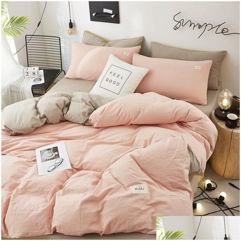 home textile solid color duvet cover pillow case bed sheet ab side quilt cover boy kid teen girl bedding linens set king queen 220316