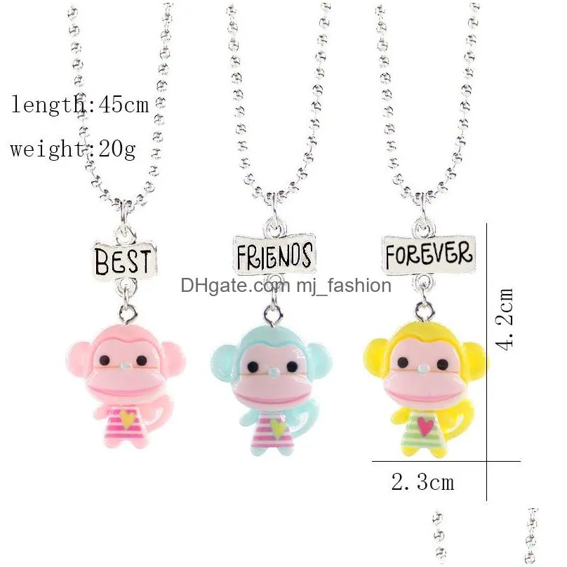 child cute best friends forever necklace monkey donuts princess dog food ice cream resin pendant bead chain for children friendship