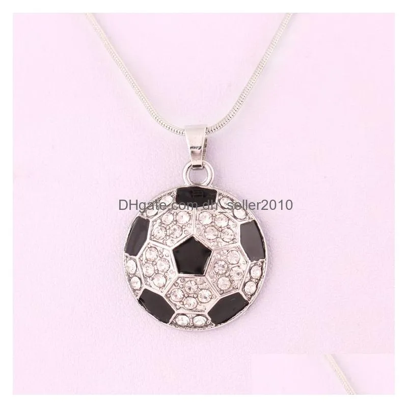 football pendant necklaces fans sports crystal rhinestone soccer charm snake chains for women men s fashion