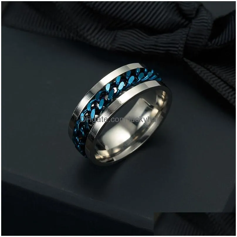 5colors stainless steel mens rings high-end boutique gold black silver chains rotatable finger ring for women fashion jewelry