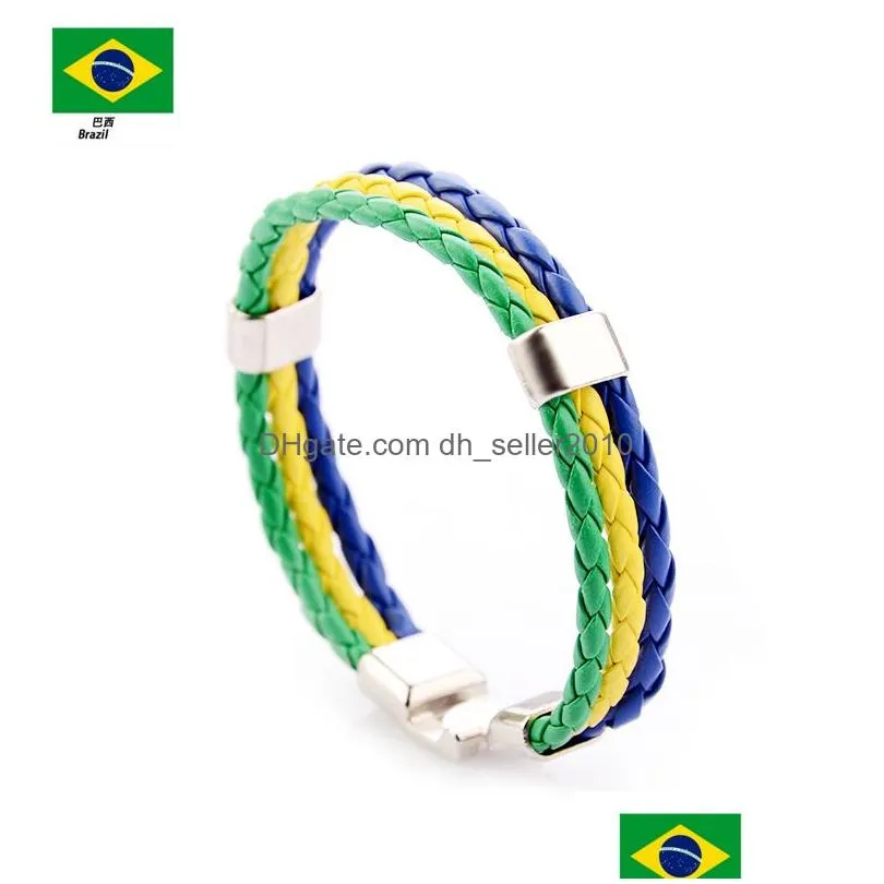 sports wrap bracelets 20 national flags braided pu leather rope wristband bangle for football soccer fans jewelry in bulk