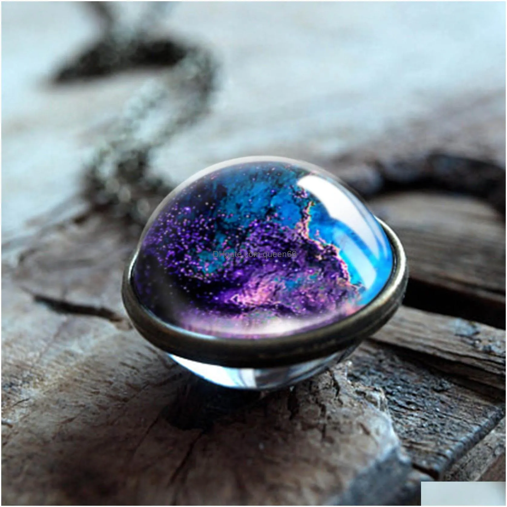new nebula galaxy double sided rotatable necklaces for wome men universe planet glass art picture pendant handmade statement jewelry in