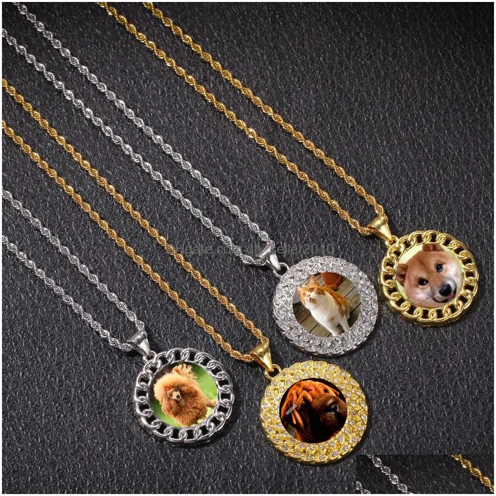 custom made photo memory medallions pendant necklace with gold silver twisted rope chain for women men hip hop personalized jewelry
