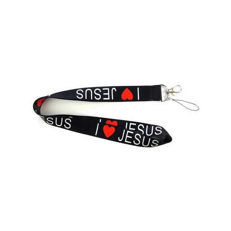 i love jesus styles neck lanyard for mp3/4 cell phone id card key chain straps black fashion good quality