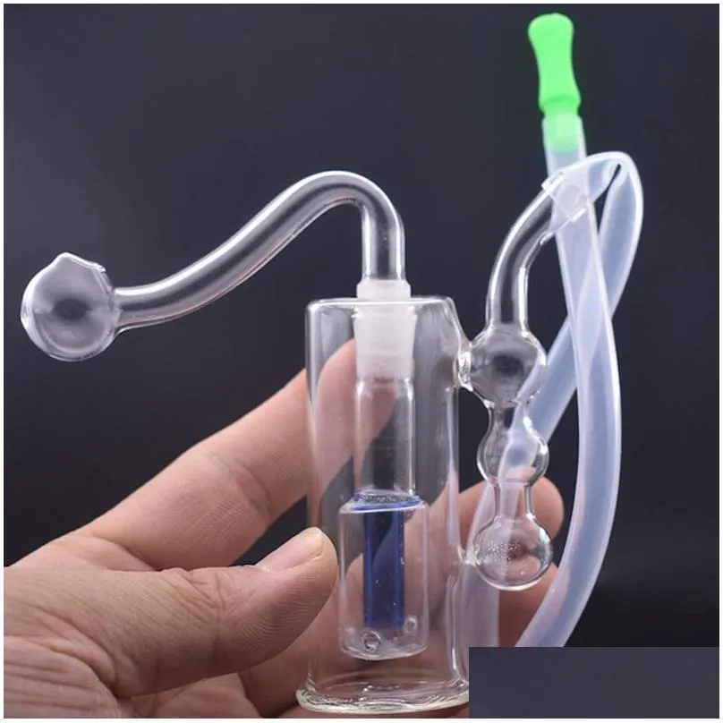 wholesale colorful mini smoking water dab rigs bong hookah with 10mm male glass tobacco or oil burner bowl and silicone hose