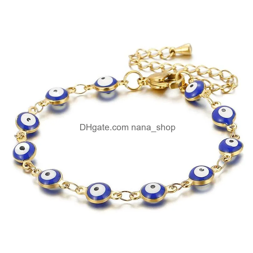 colorful evil eye beaded strands chain bracelet for women classic stainless steel wrap bangle female fashion jewelry gift