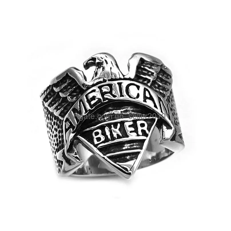 stainless steel mens biker rings american titanium  retro gold silver biker rings for men s fashion jewelry accessories 