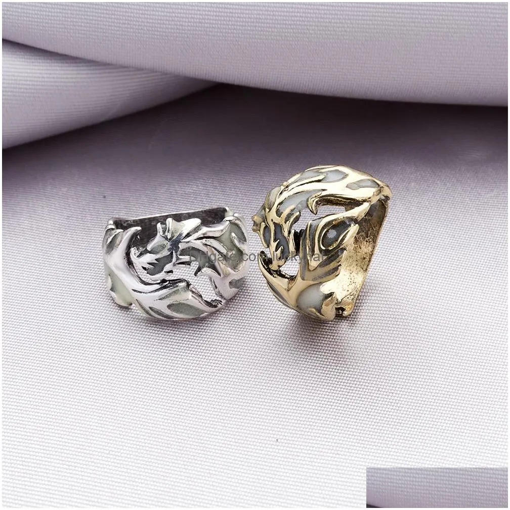 fashion glow in the dark rings vintage retro mens luminous dragon shape finger ring for male punk jewelry gift