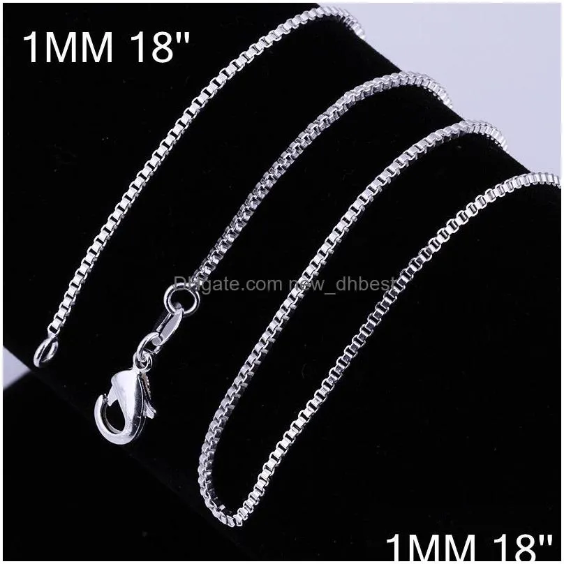 bulk 1mm 925 sterling silver box chains choker necklaces for women men jewelry pendant making 16 18 20 22 24 inches