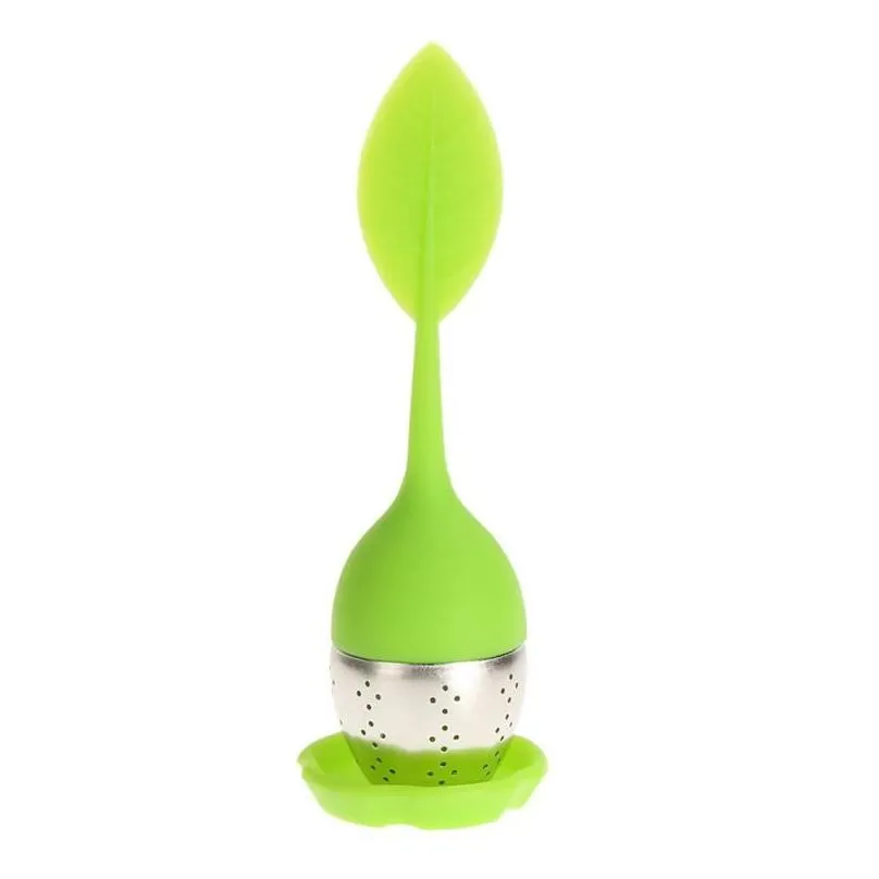 8 color sweet leaf tea infuser silicone reusable strainer with drop tray novelty tea bag herbal spice filter infusores c473