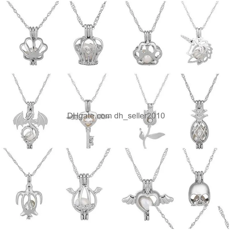 63 designs pearls cage pendant necklaces with oyster wish natural pearl luxury hollow locket charm chains for women fashion jewelry