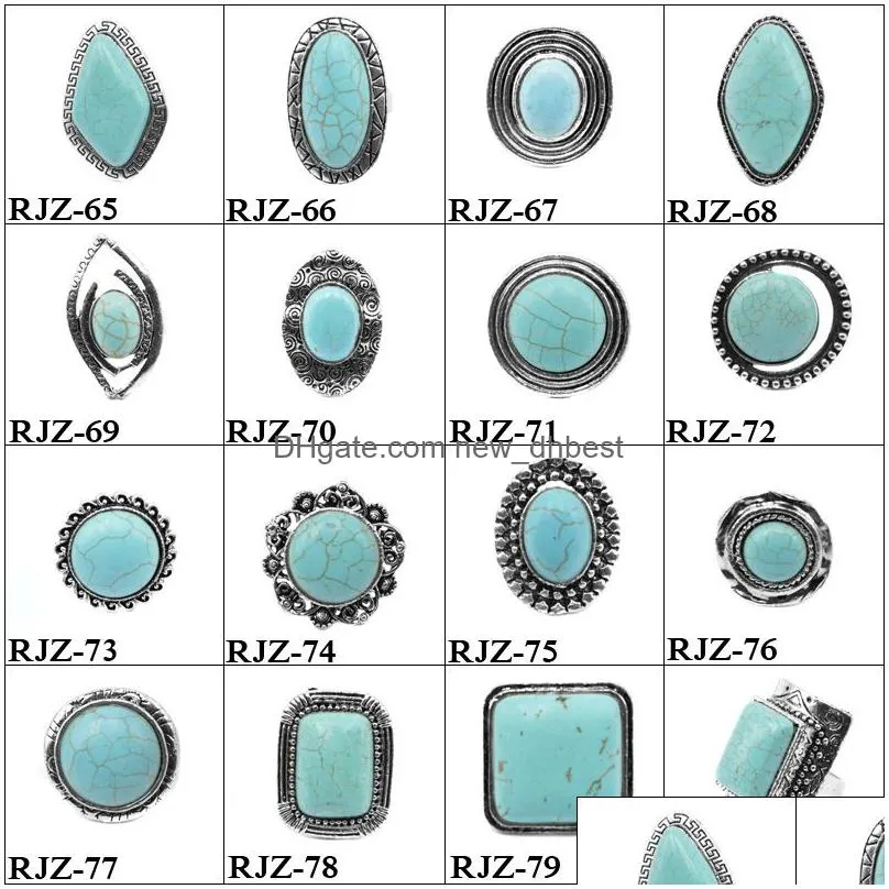 high quality turquoise rings 112 styles vintage turquoise natural stone rings fashion costume gemstone female male ring jewelry 