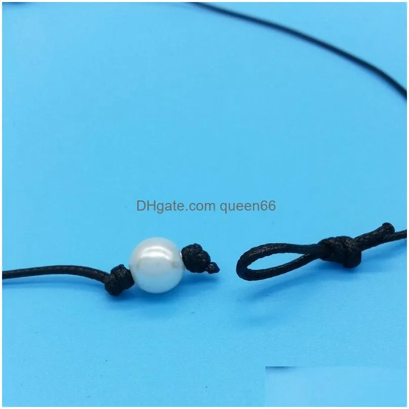 minimalist pearls choker necklace black handmade leather rope blue turquoise pendant necklaces for women imitation natural pearl diy