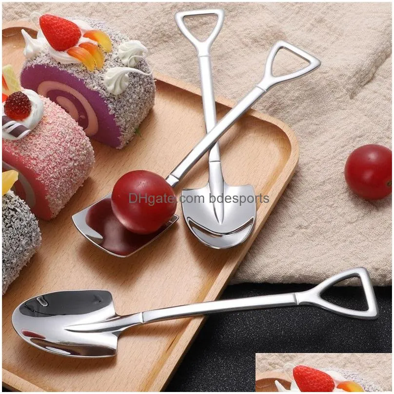 stainless steel spoon mini shovel shape coffee ice cream desserts scoop fruits watermelon square spoons creative kitchen tools