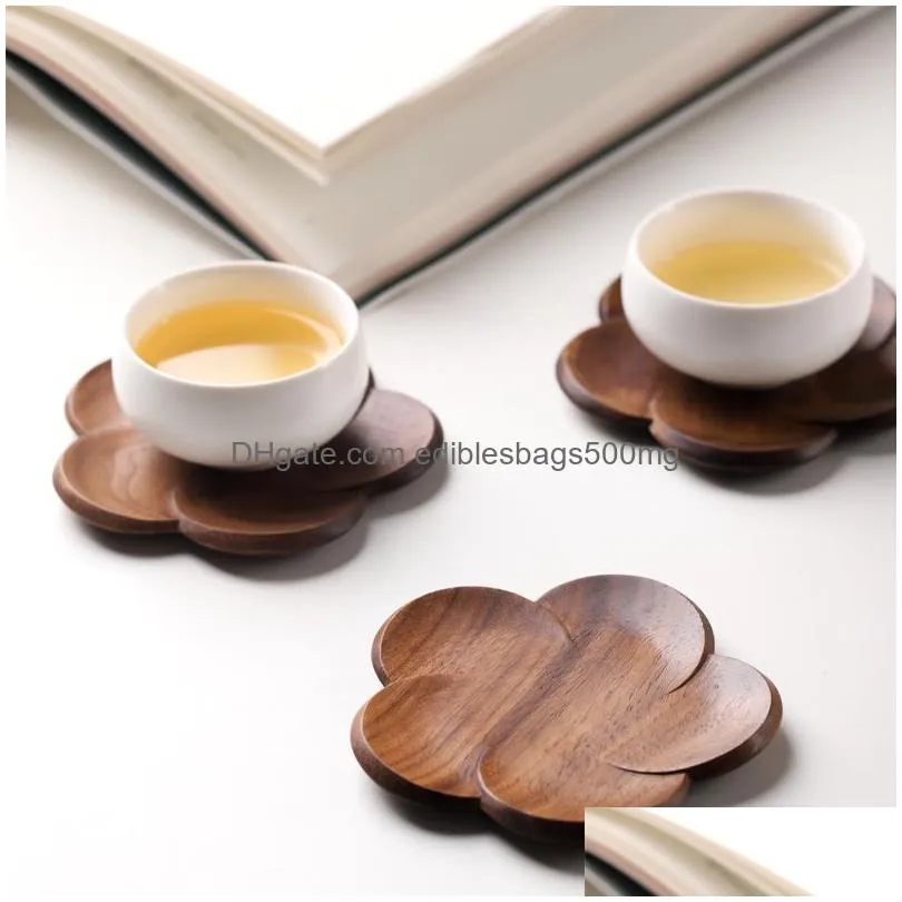 table decoration black walnut coasters office coffee insulating solid wood creative petal cushion cup wood insulating coasters